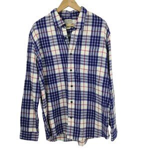 LL Bean Slightly Fitted Plaid Flannel Button Down Shirt Size XL Mens Blue White